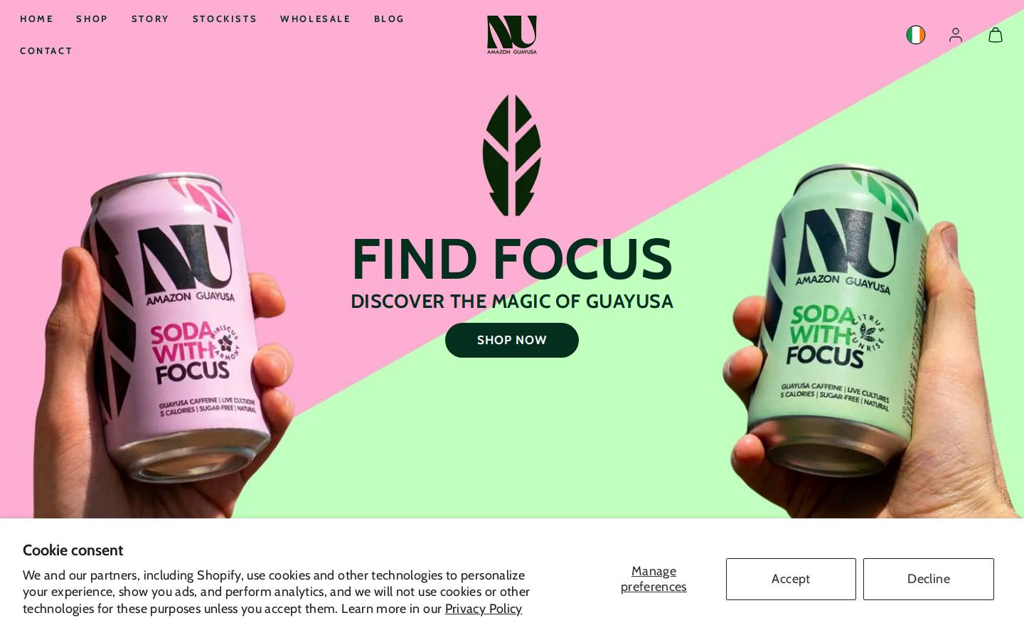 NU Amazon Guayusa homepage screenshot