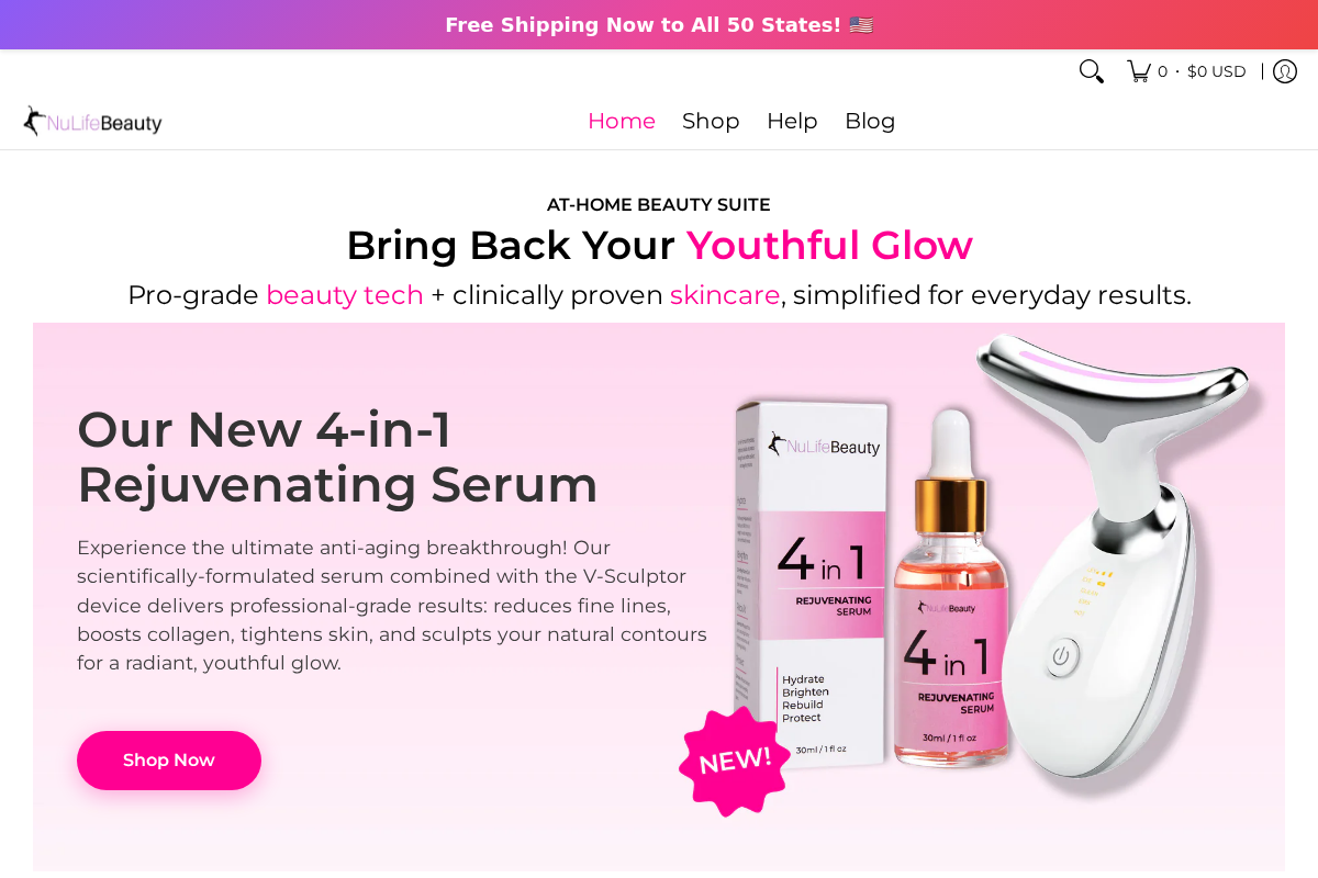 NuLifeBeauty homepage screenshot