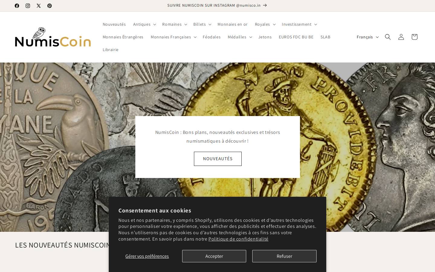 NumisCoin homepage screenshot