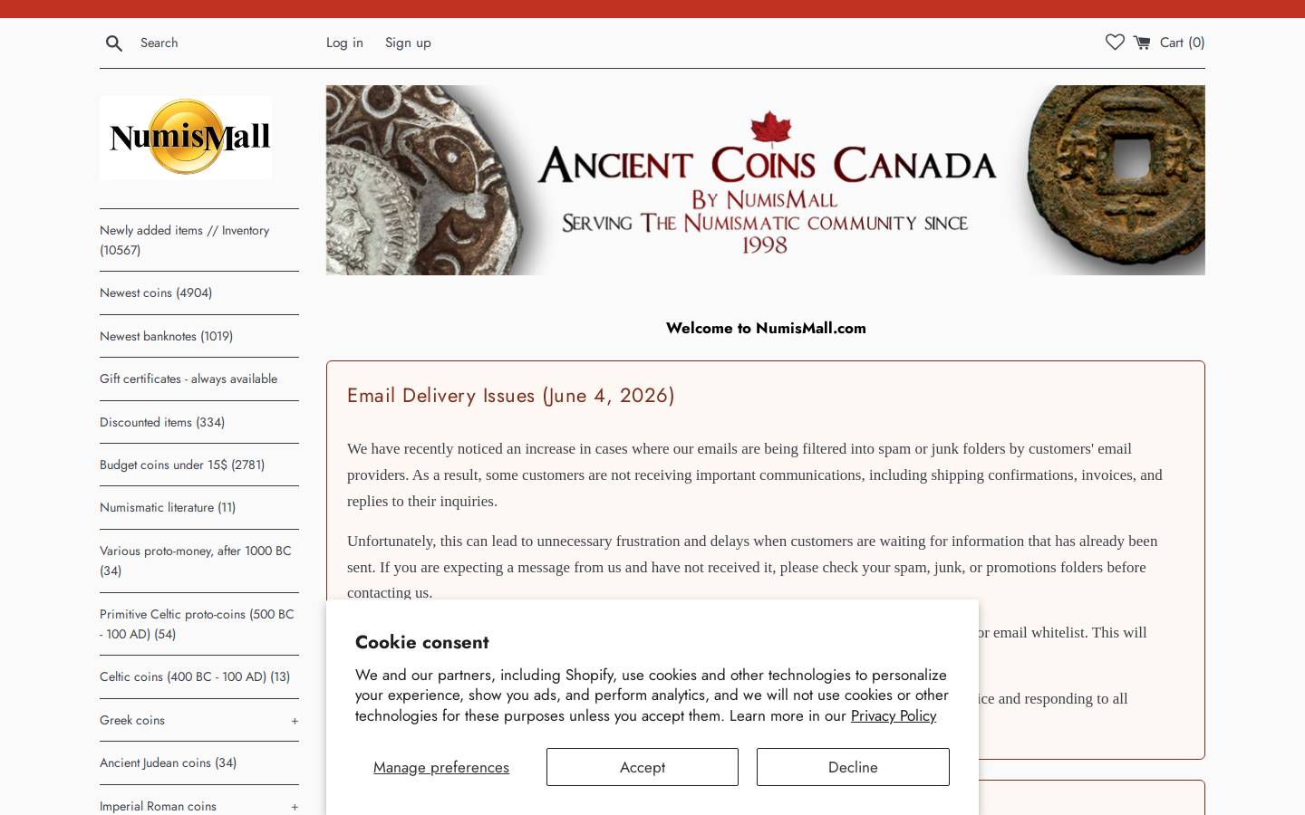 numismall.com homepage screenshot