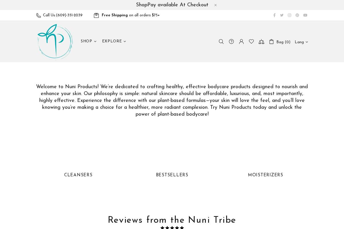 nuniproducts.com homepage screenshot