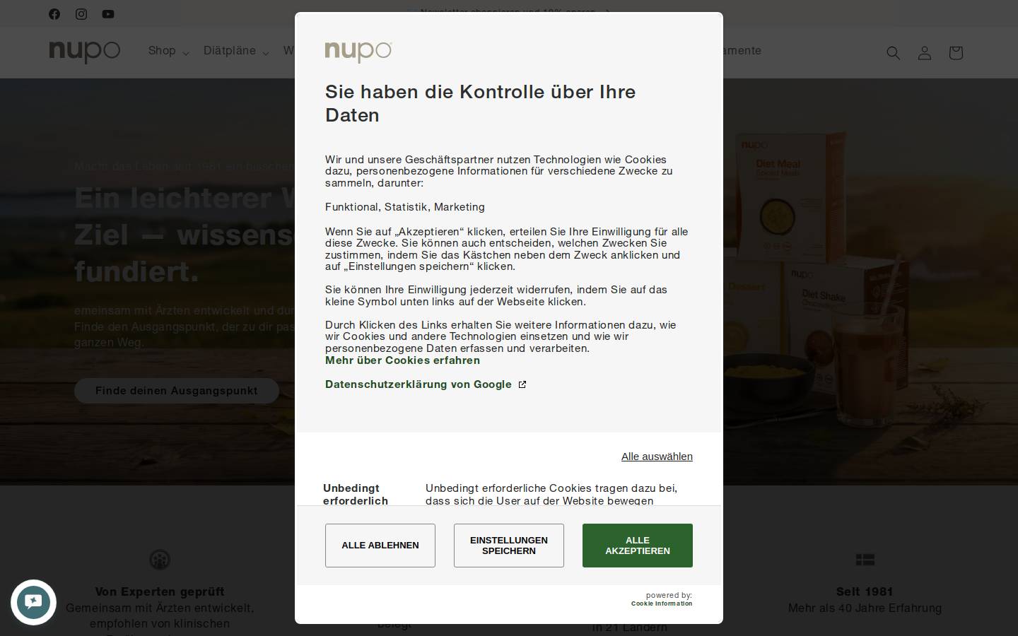 Nupo homepage screenshot
