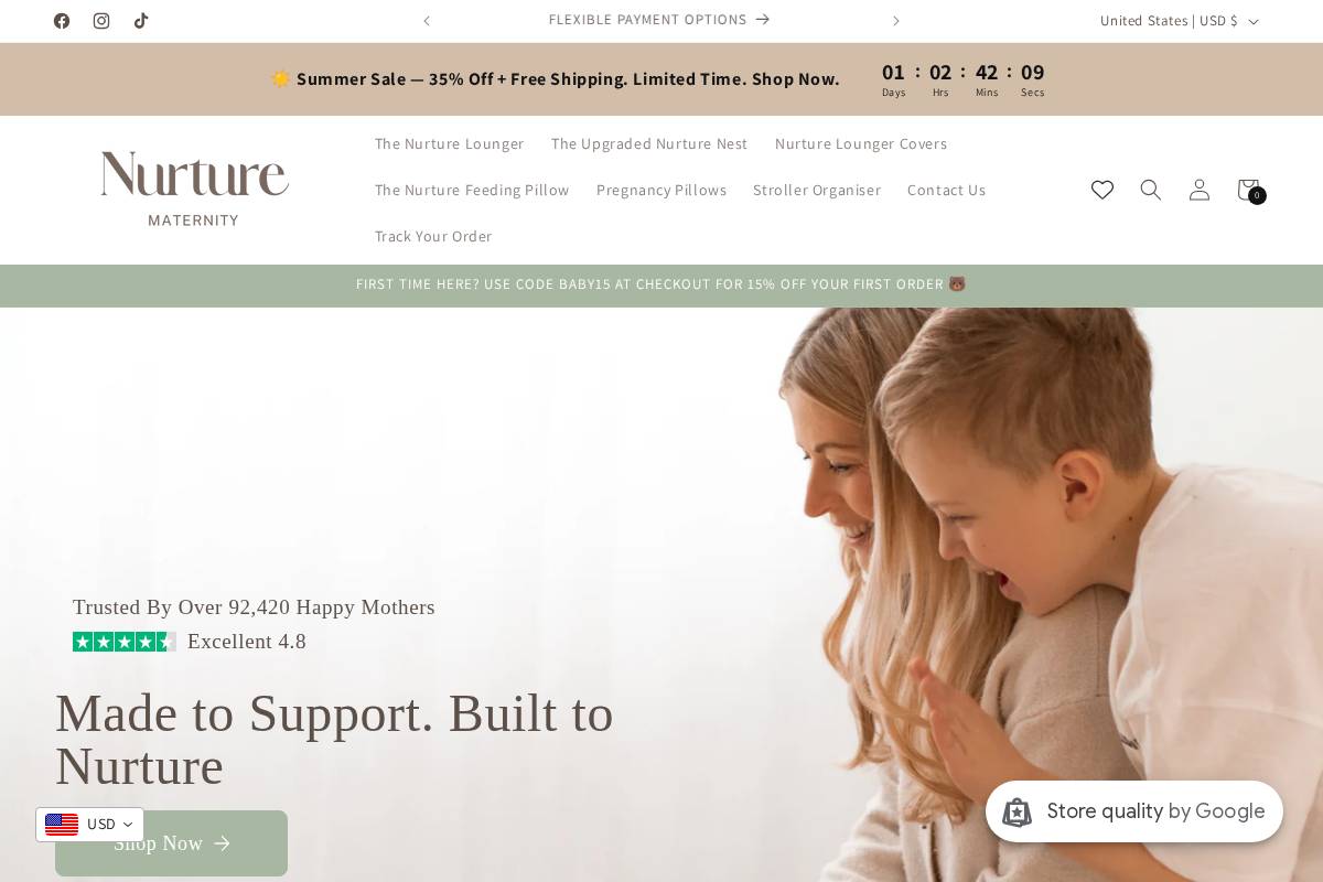 nurture-maternity.com homepage screenshot