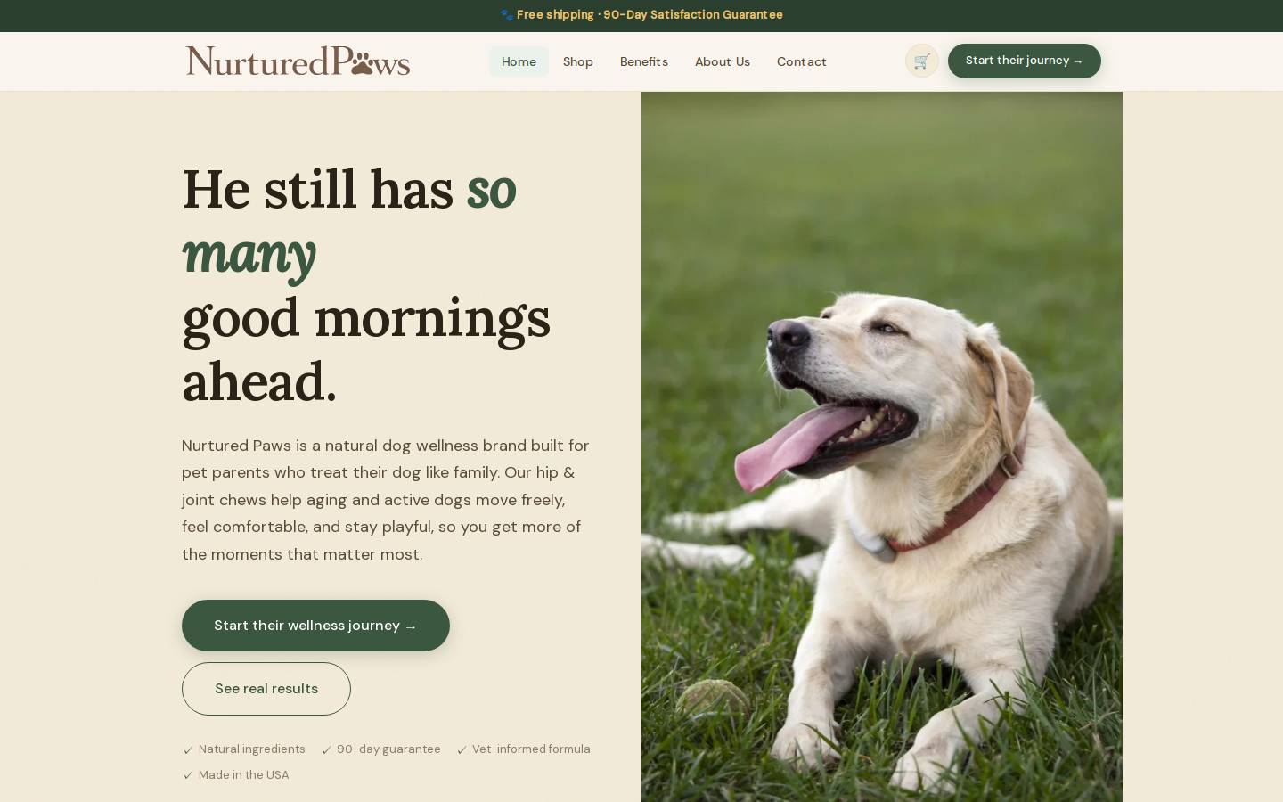 nurturedpaws.com homepage screenshot