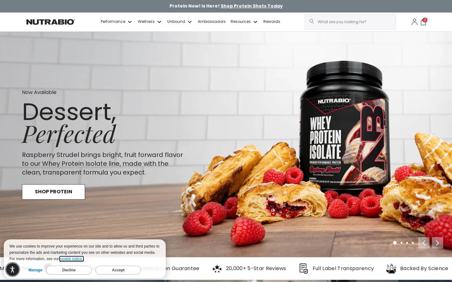 NutraBio homepage screenshot