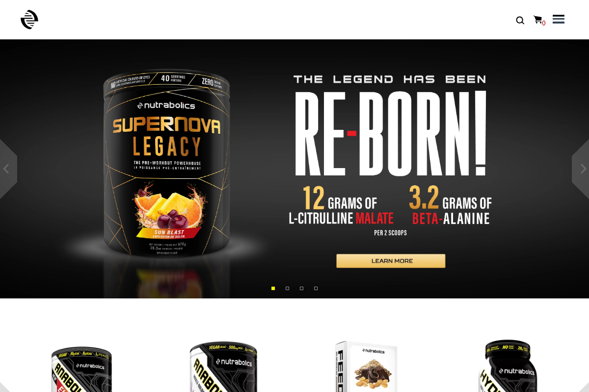 Nutrabolics homepage screenshot