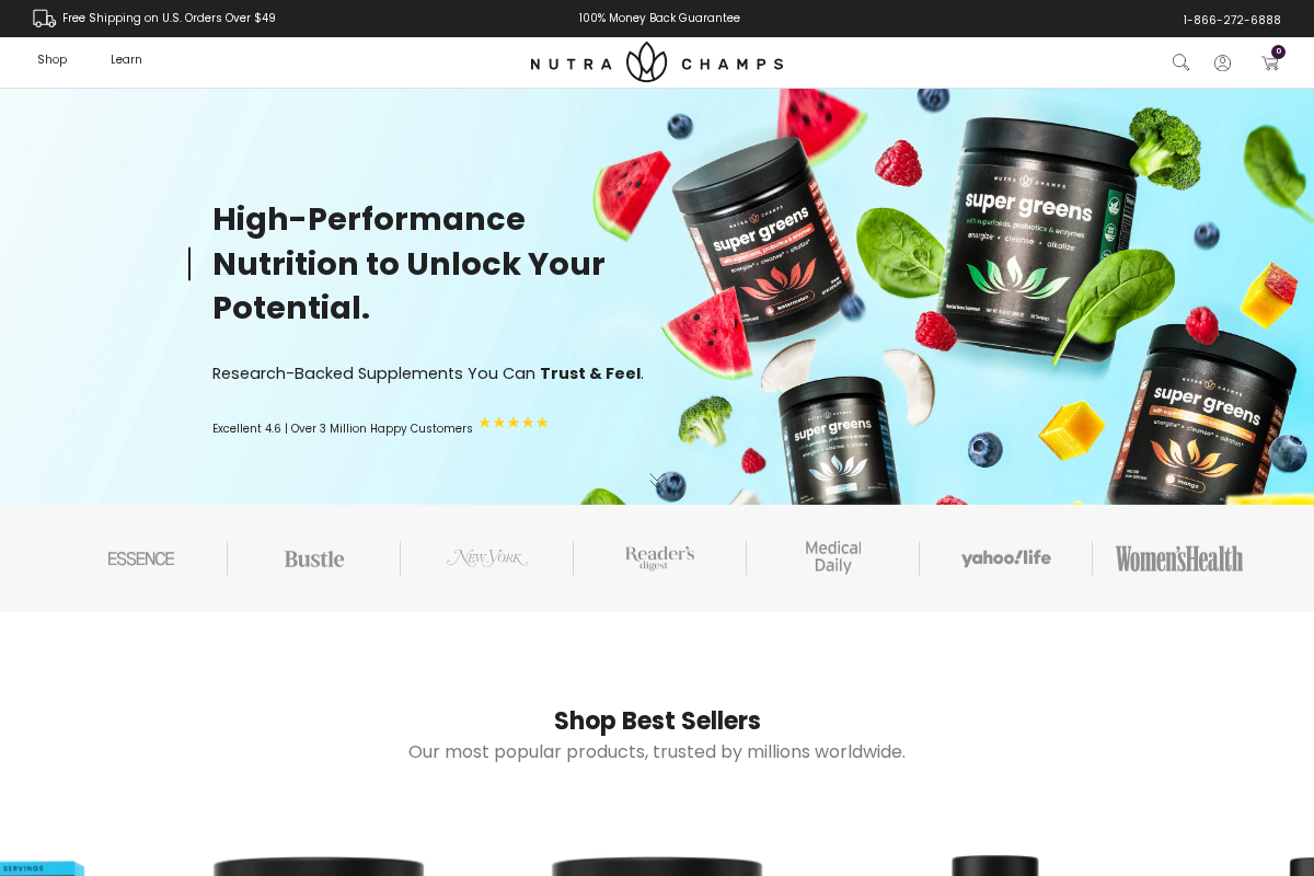 NutraChamps homepage screenshot