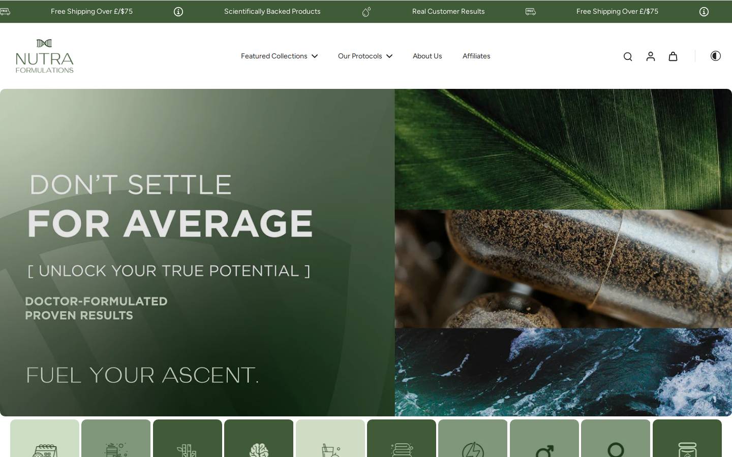 Nutraformulations homepage screenshot