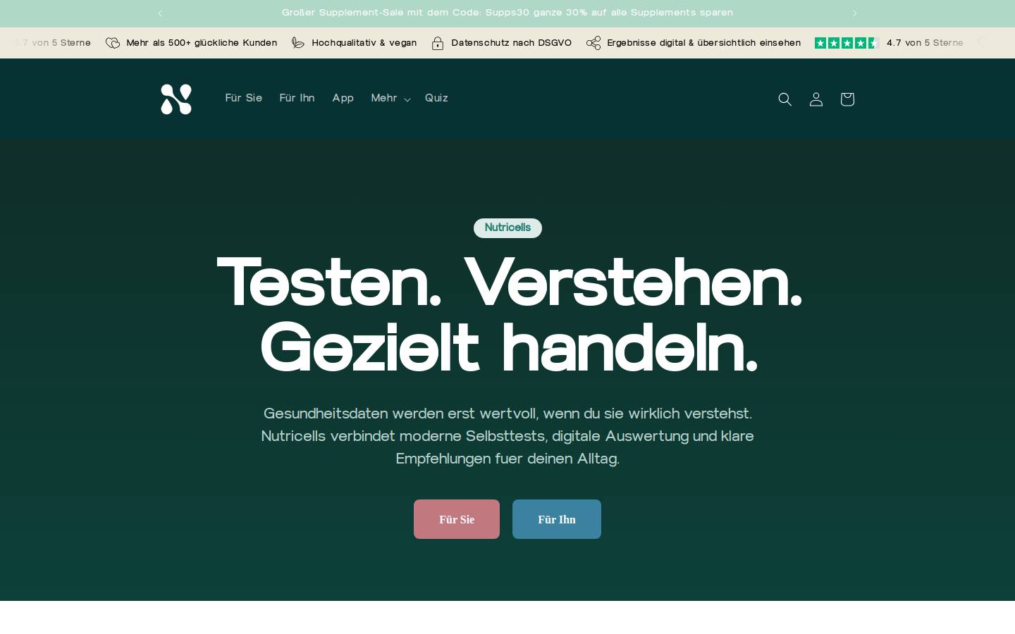 nutricells.de homepage screenshot