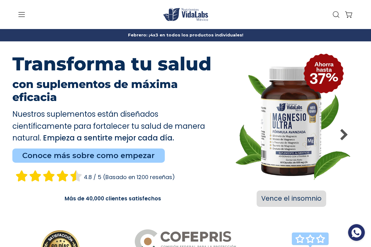 Nutrientes VidaLabs homepage screenshot