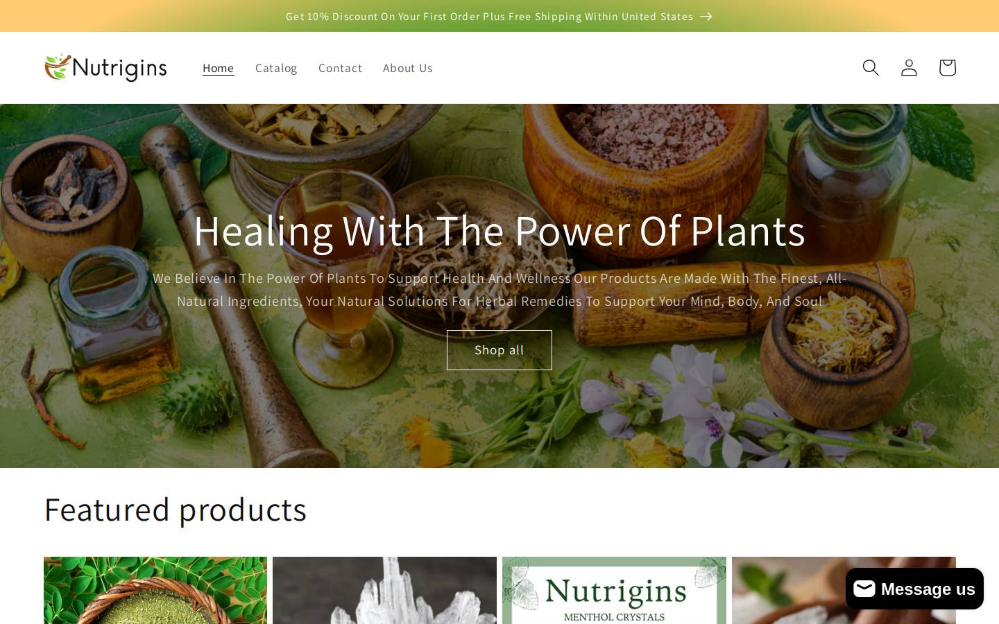 nutrigins.com homepage screenshot