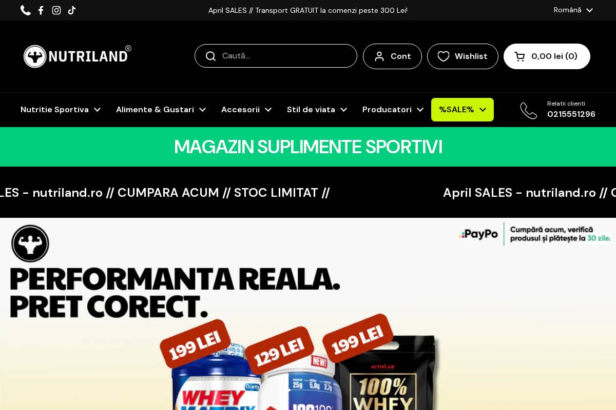 Nutriland Suplimente Nutritive homepage screenshot
