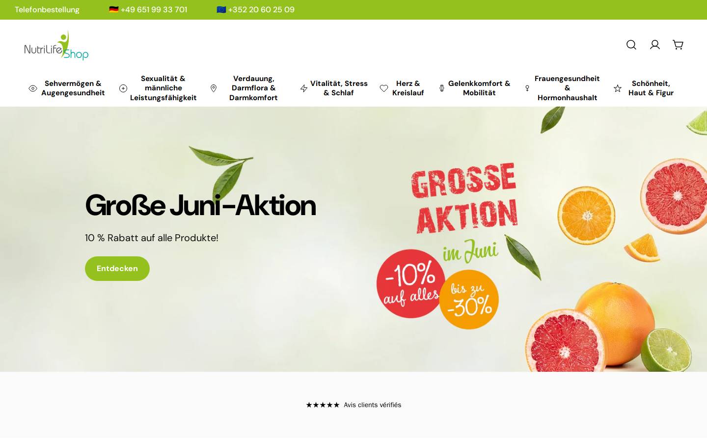 www.nutrilife-shop.de  homepage screenshot