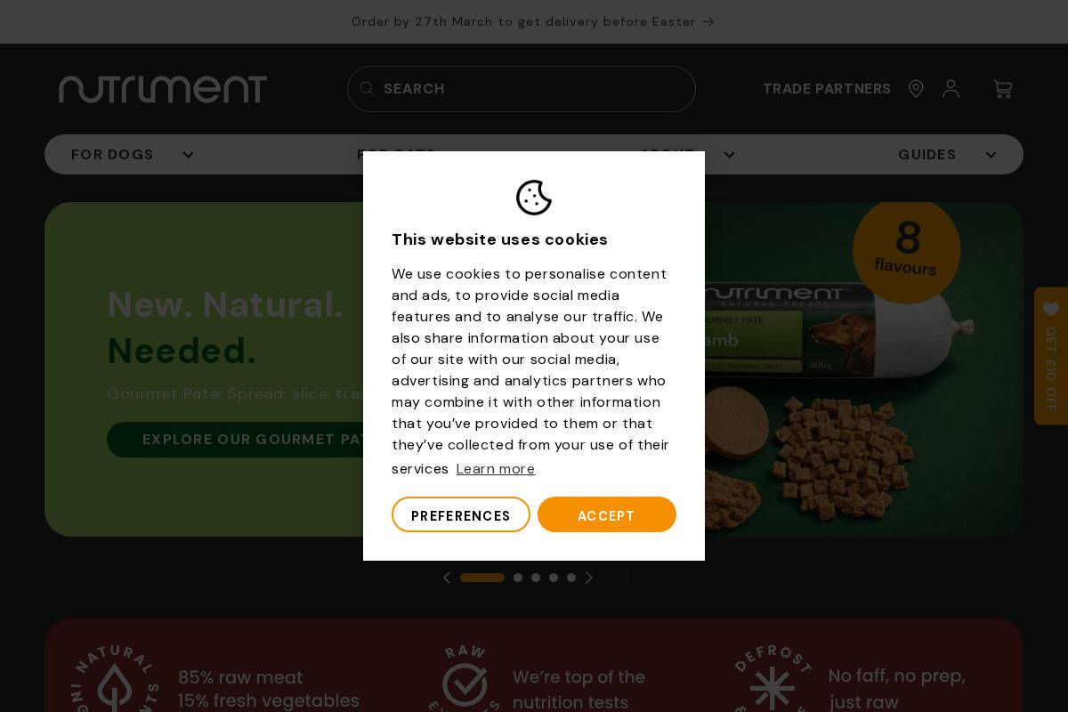 Nutriment homepage screenshot