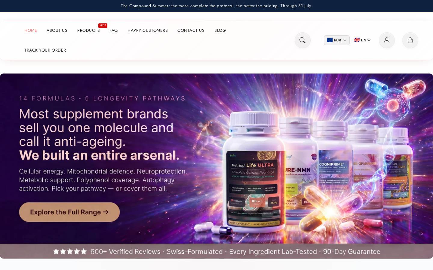 Nutriop Longevity GmbH homepage screenshot