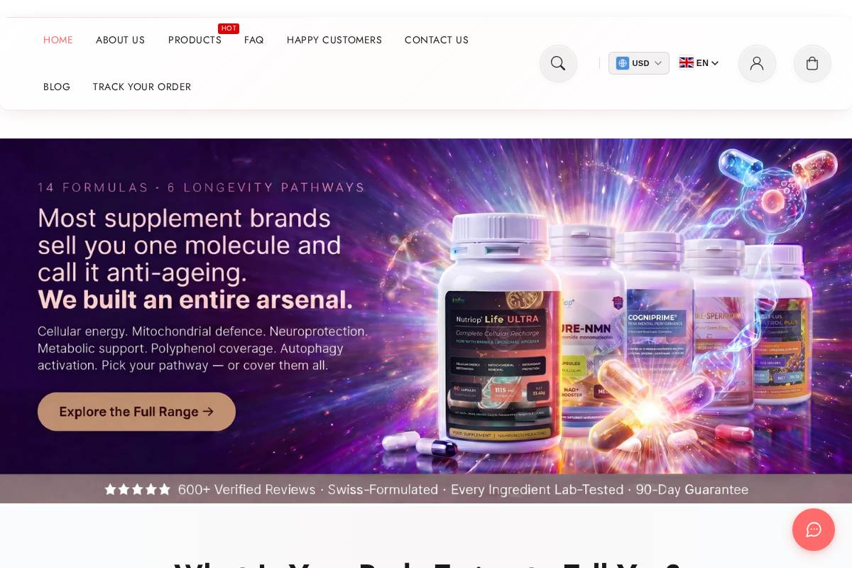 Nutriop Longevity GmbH homepage screenshot