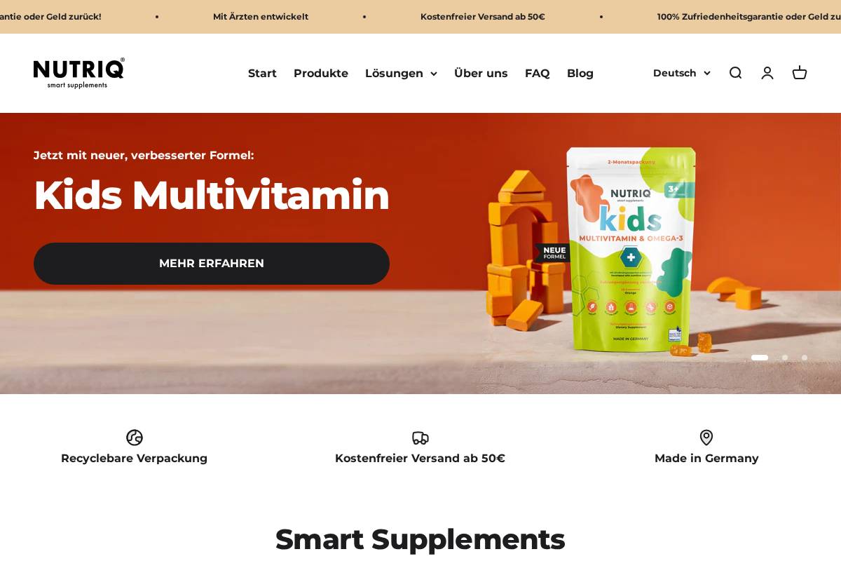 Nutriq homepage screenshot