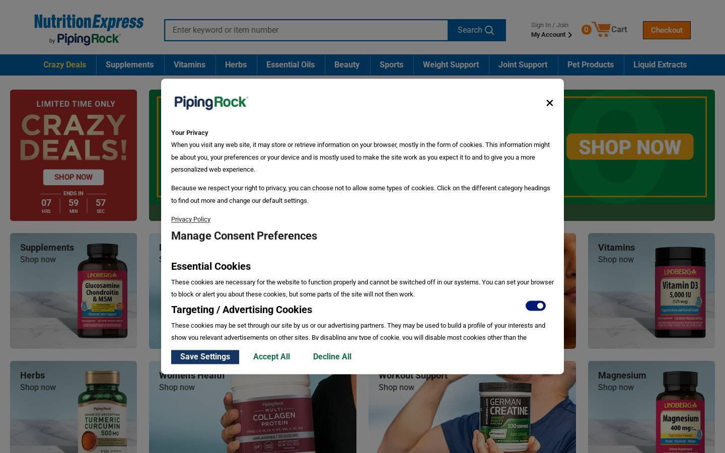 Nutrition Express homepage screenshot