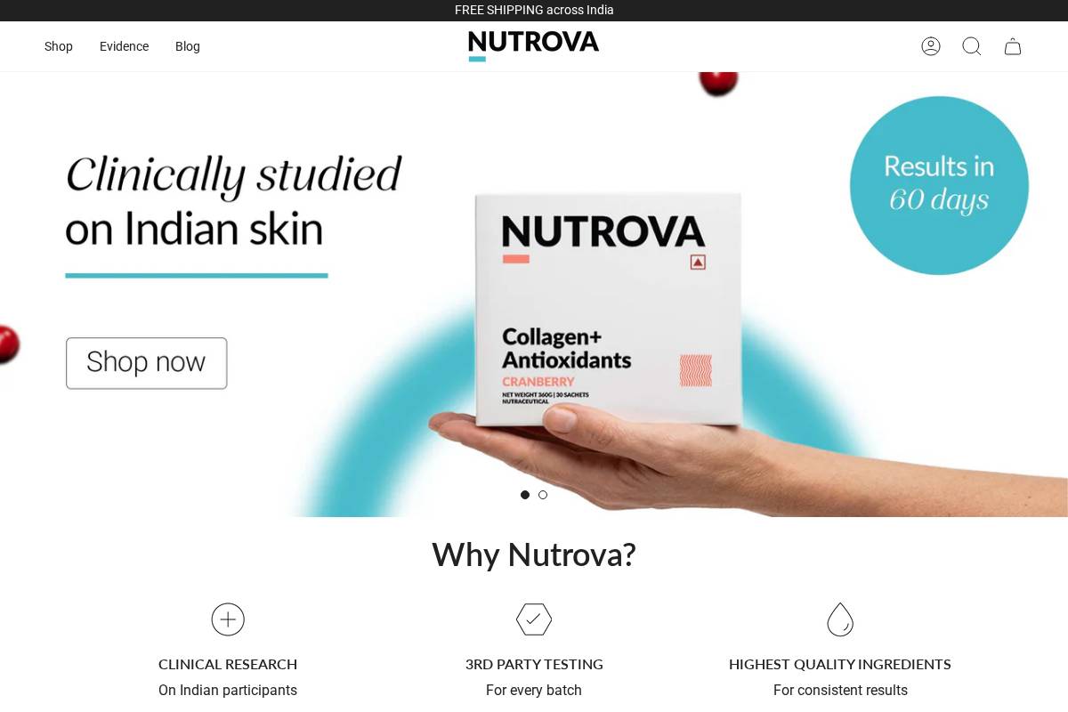 nutrova.com homepage screenshot