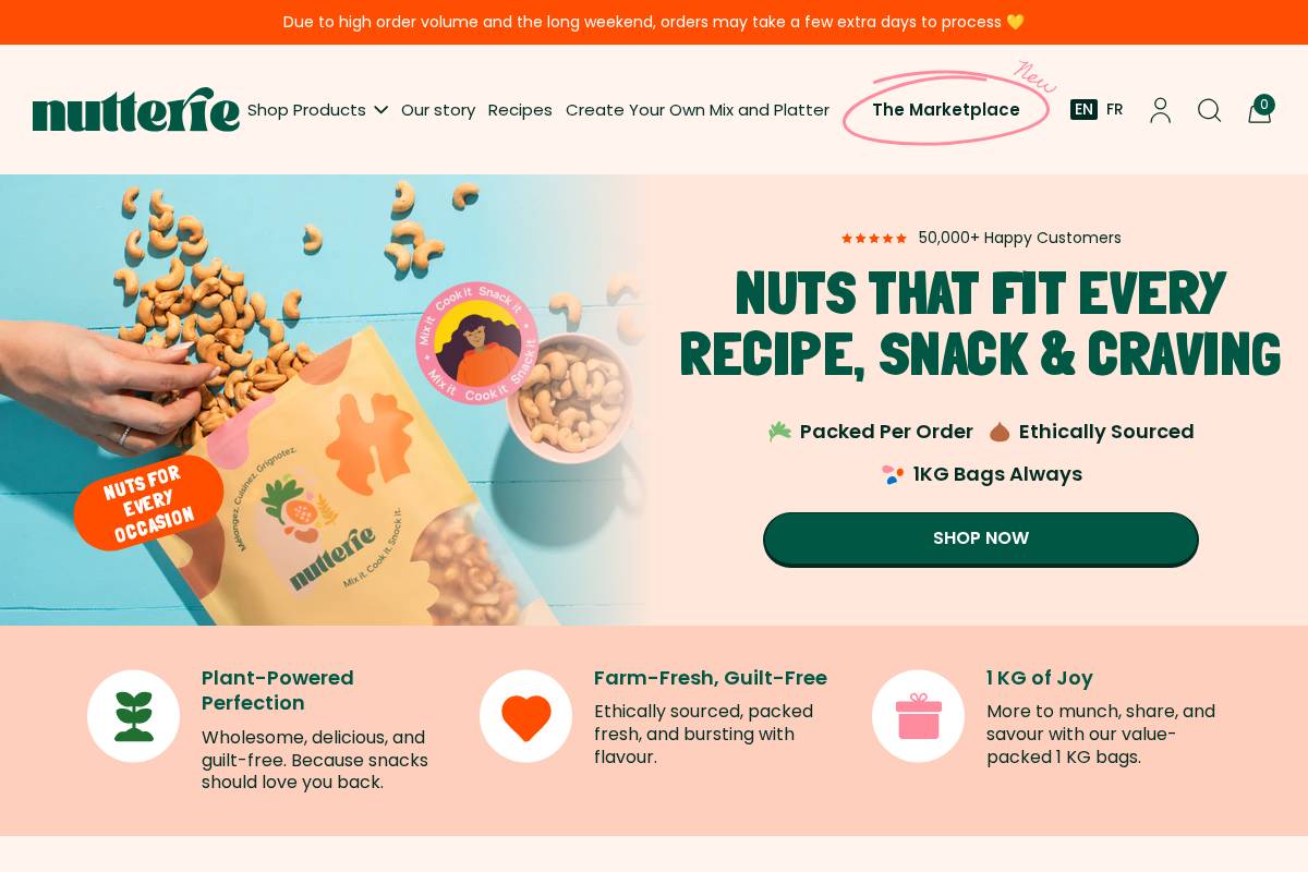 nutterie.com homepage screenshot