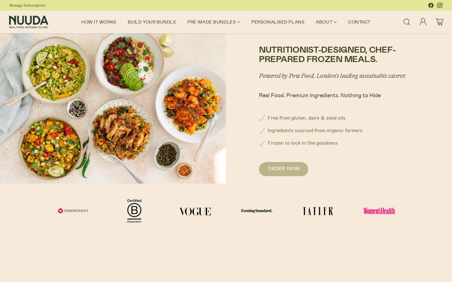 Nuudafood homepage screenshot