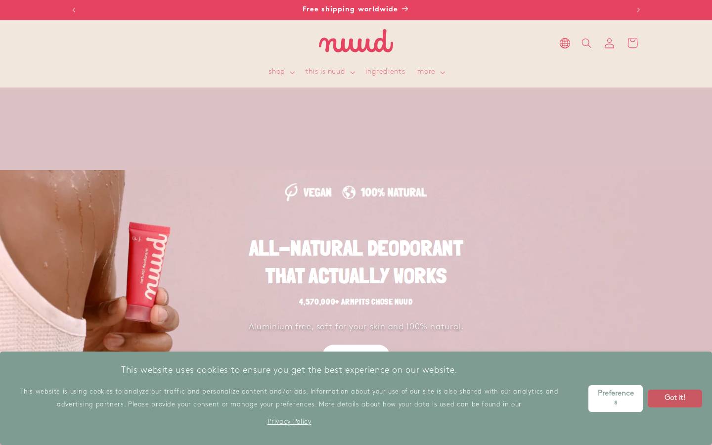 nuud | fresh armpits worldwide homepage screenshot