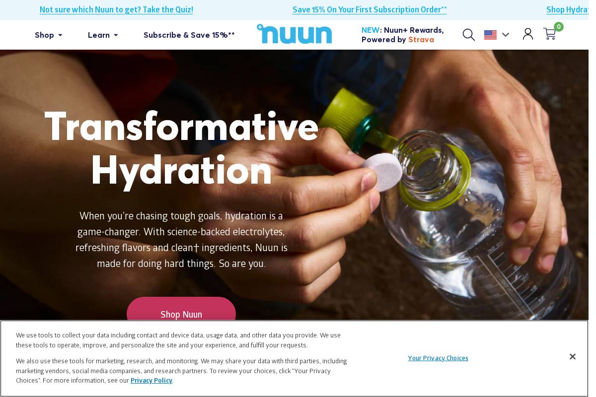 nuun hydration homepage screenshot
