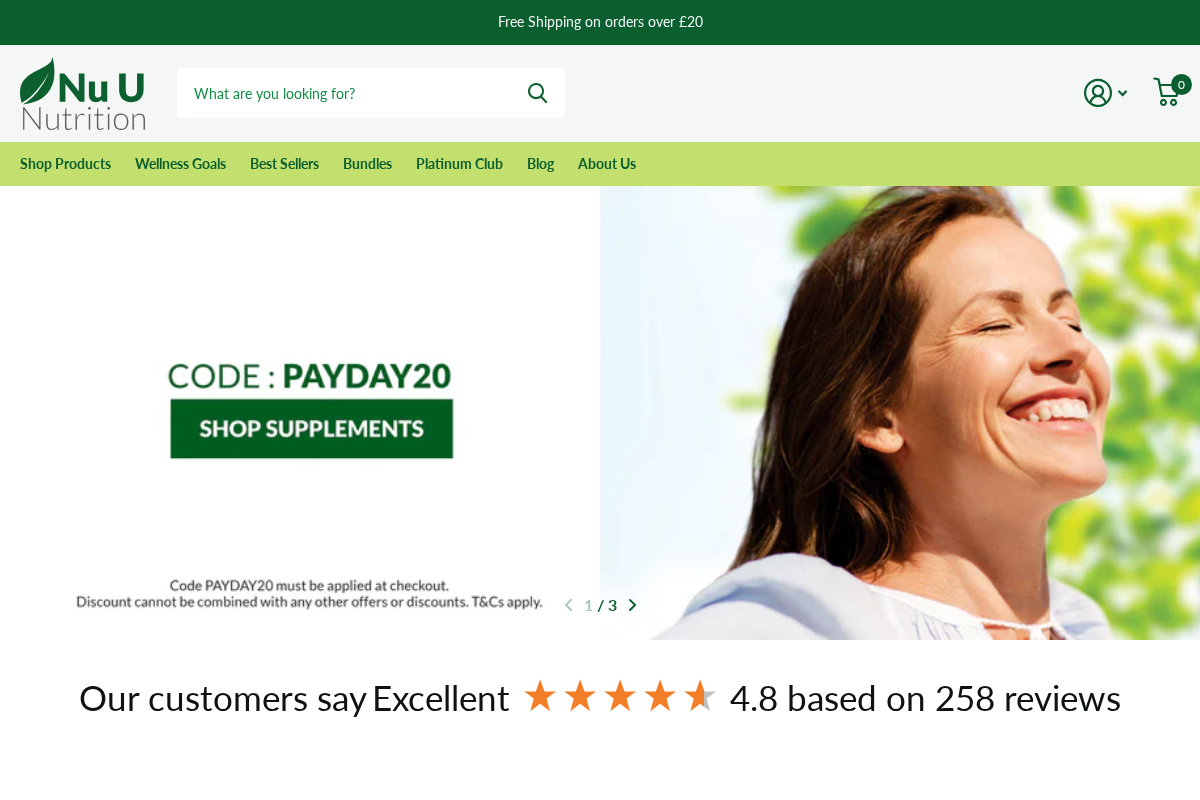 Nu U Nutrition homepage screenshot