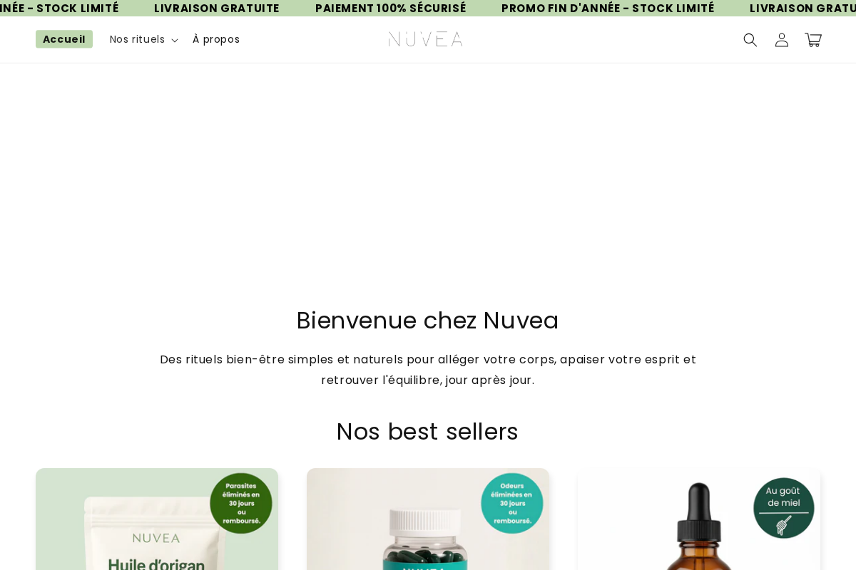 Nuvea Beauty homepage screenshot