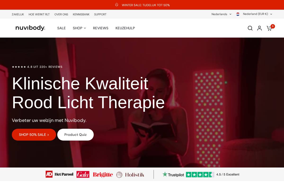 Nuvibody | Rood Licht Therapie Ervaringen homepage screenshot