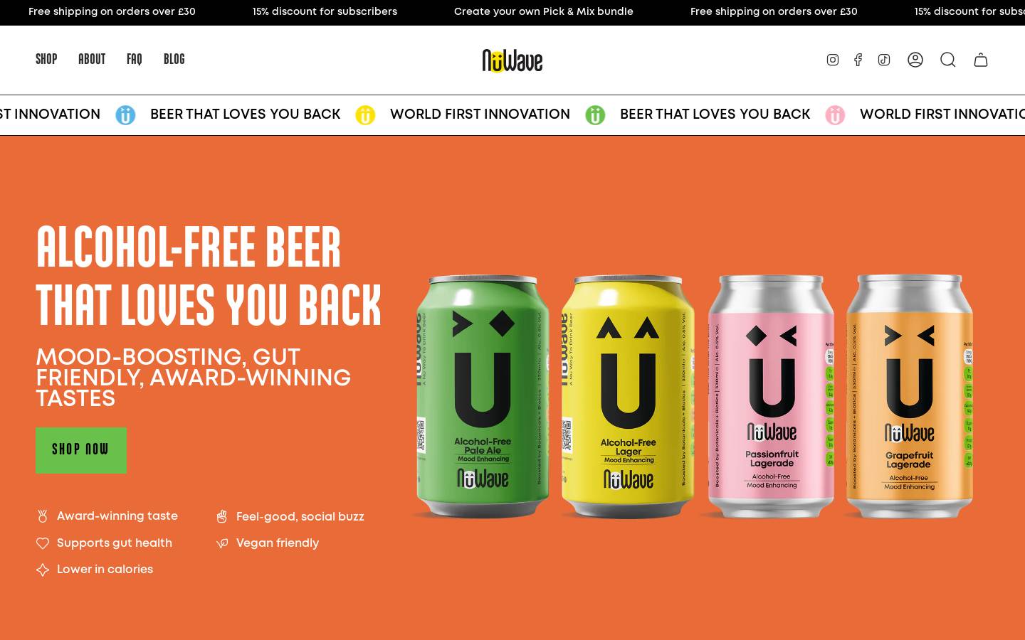Nuwavedrinks homepage screenshot