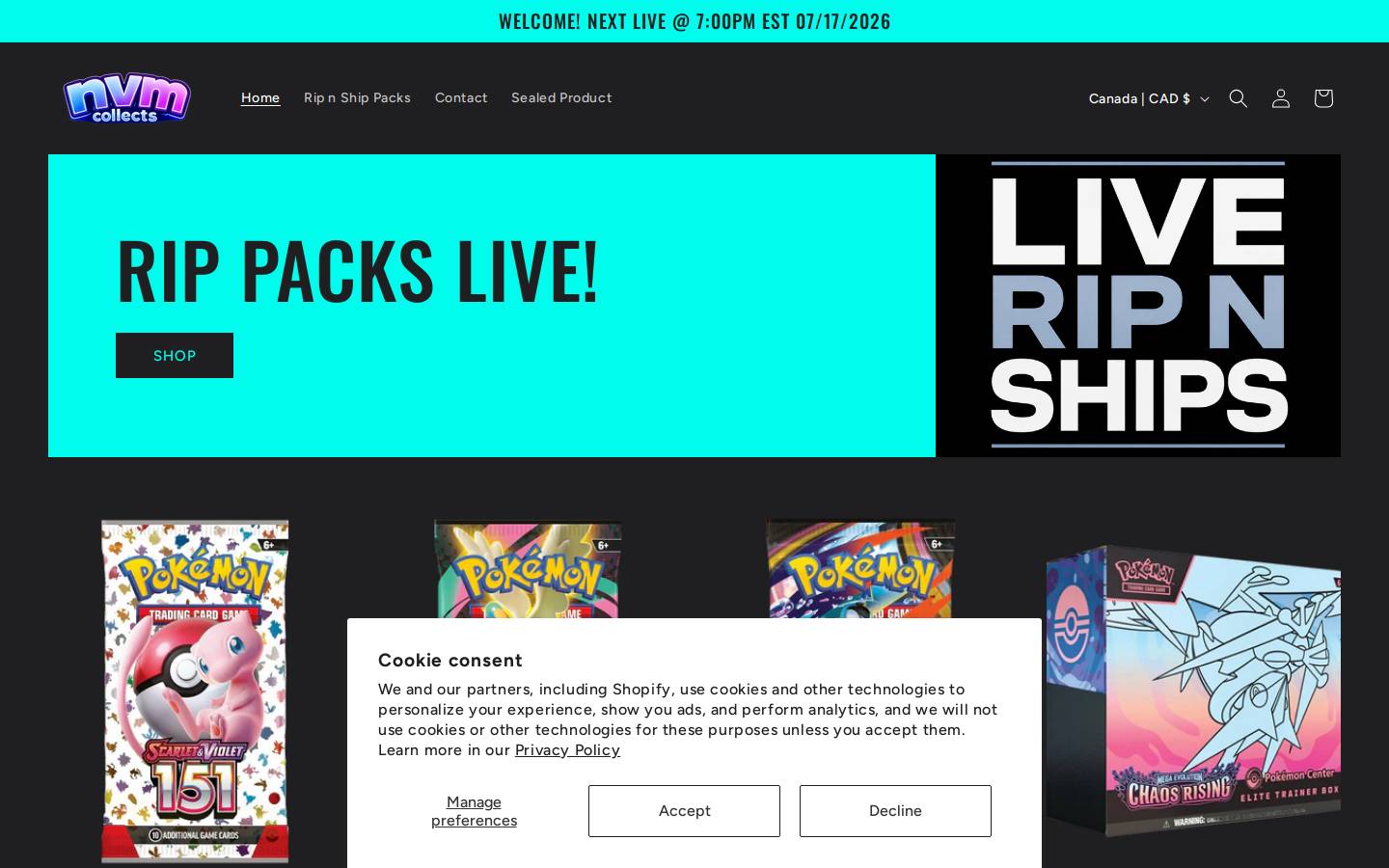 nvmcollects.com homepage screenshot