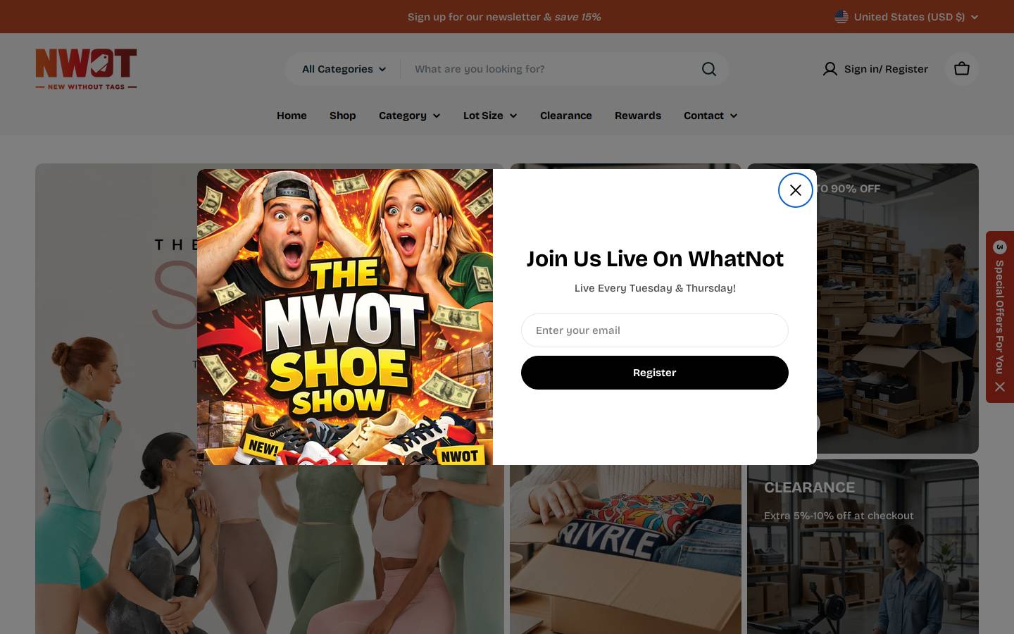 nwotoutlet.com homepage screenshot