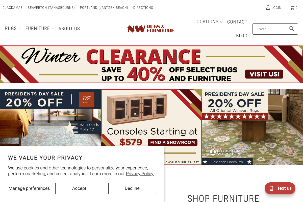 NWRugs&Furniture homepage screenshot