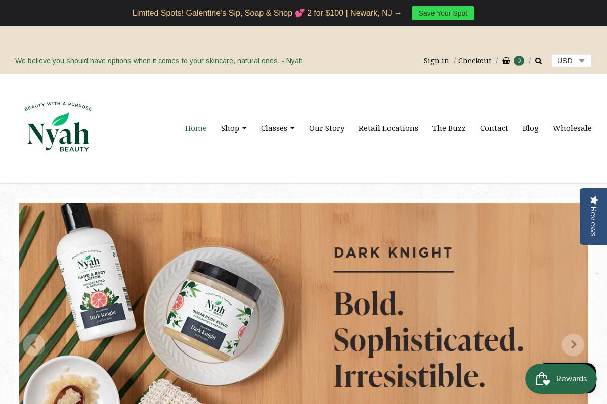 nyahbeauty.com homepage screenshot