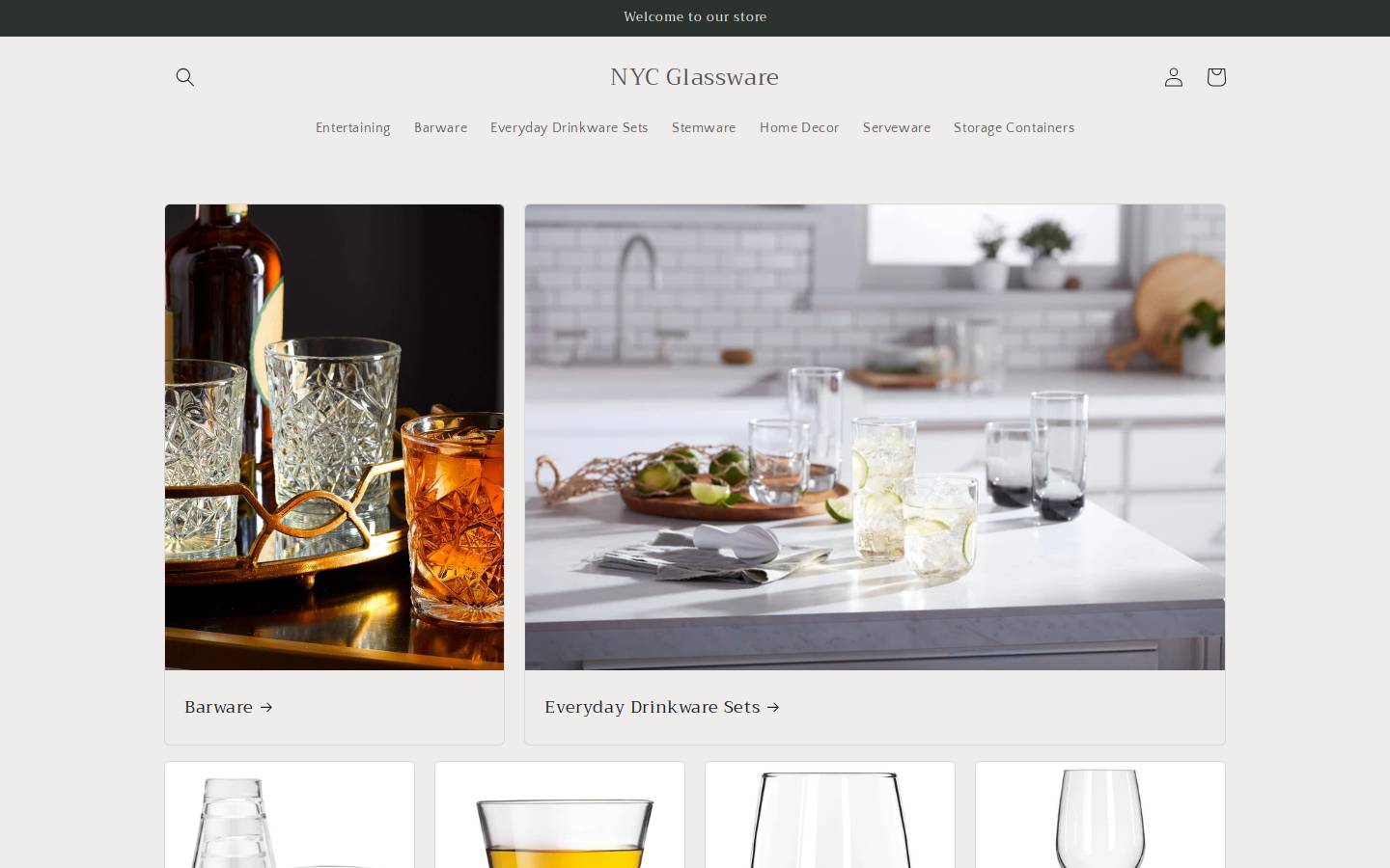 nycglassware.com homepage screenshot