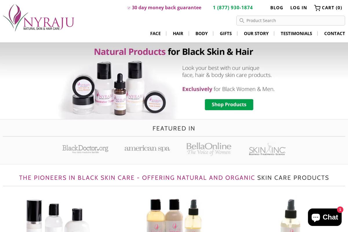 nyrajuskincare.com homepage screenshot