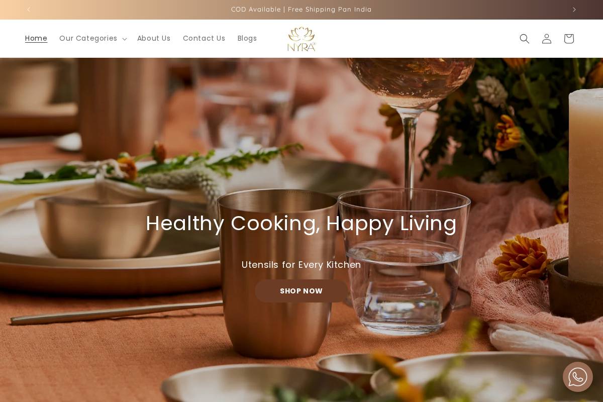 nyrakitchenware.in homepage screenshot