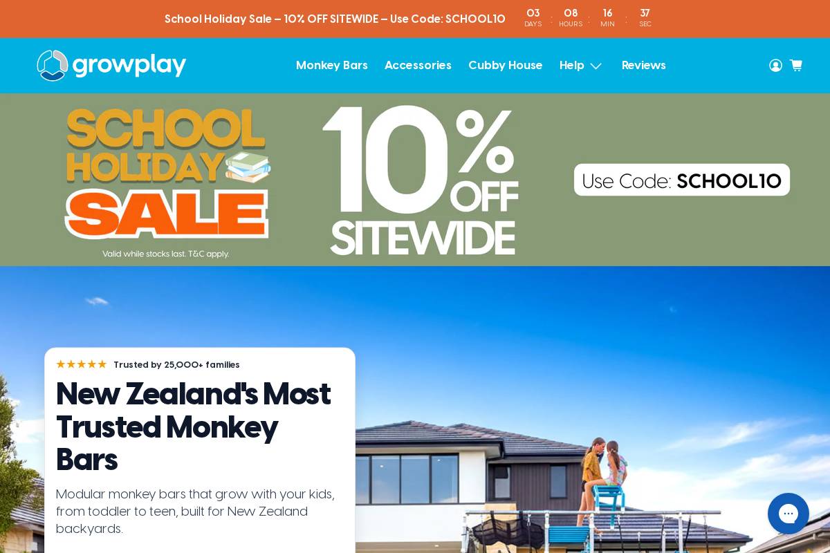 nz.growplaymonkeybars.com homepage screenshot