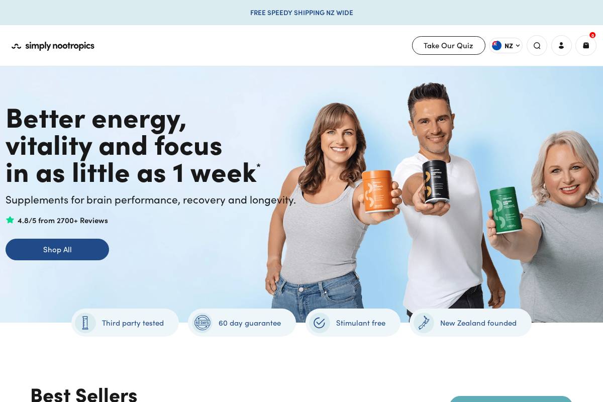 nz.simplynootropics.com homepage screenshot