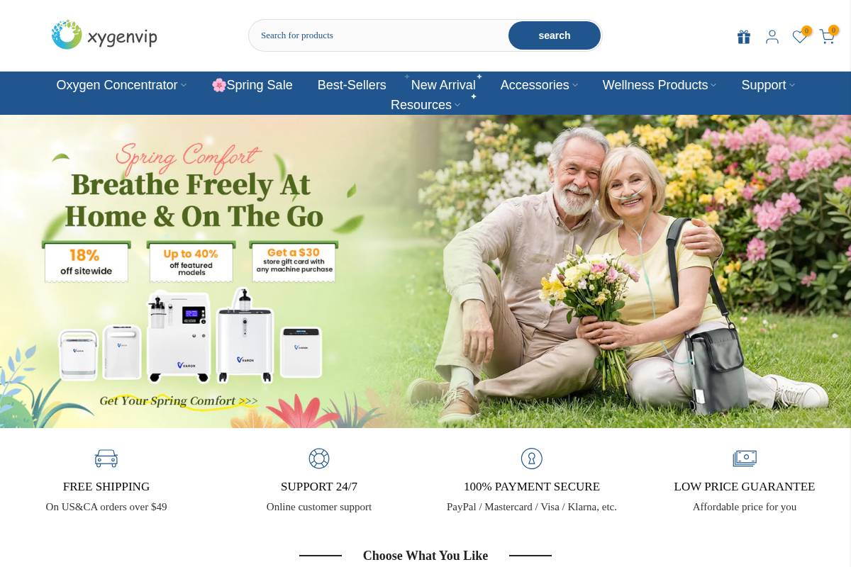 Oxygenvip homepage screenshot