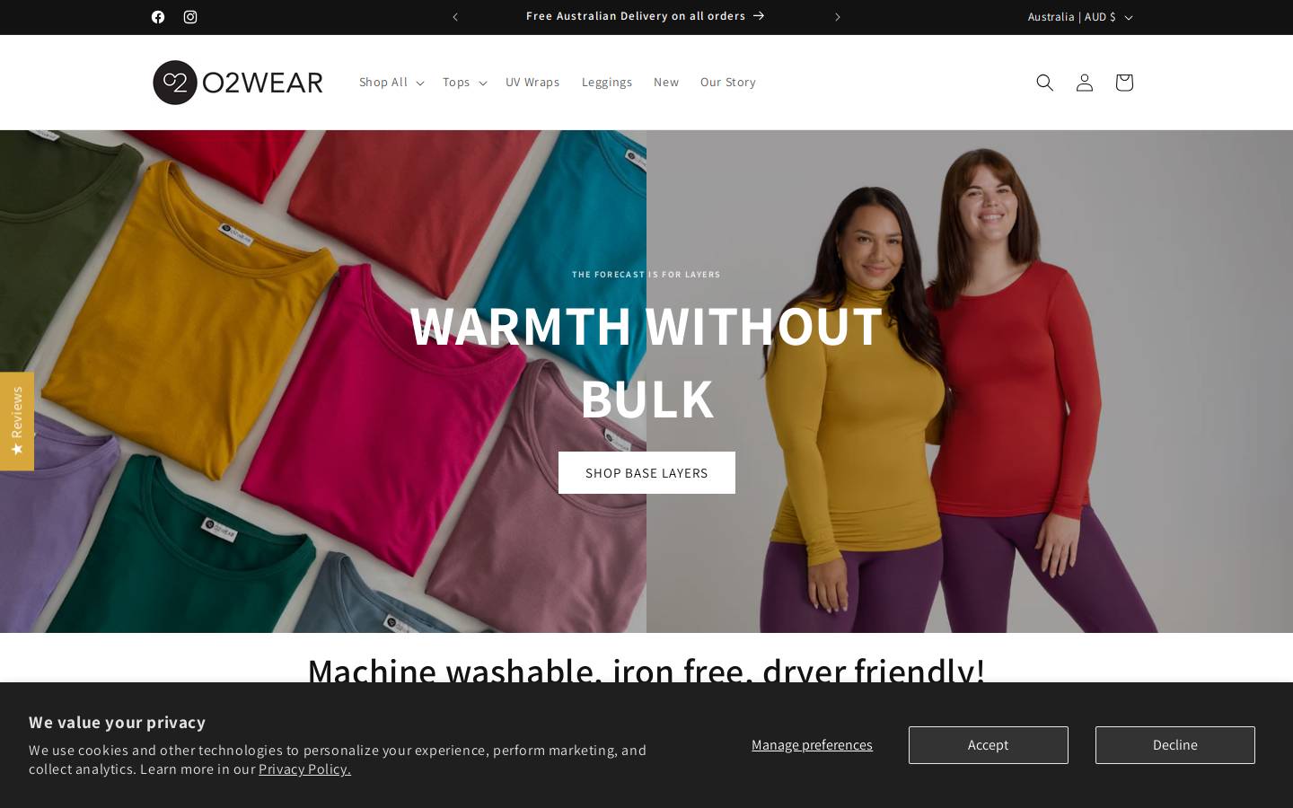 o2wear.com homepage screenshot