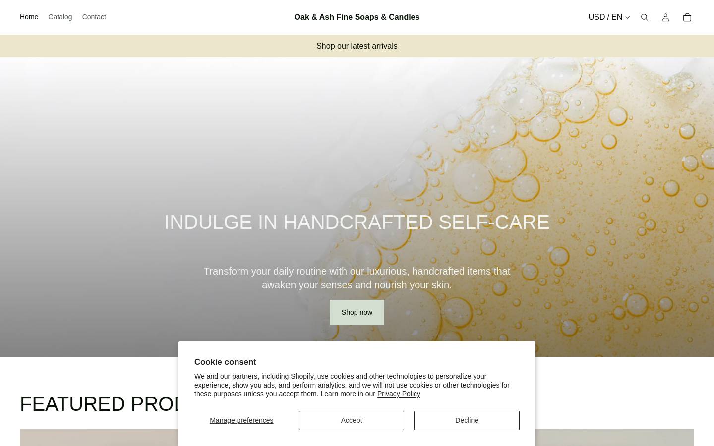 oakandashfinesoaps.com homepage screenshot
