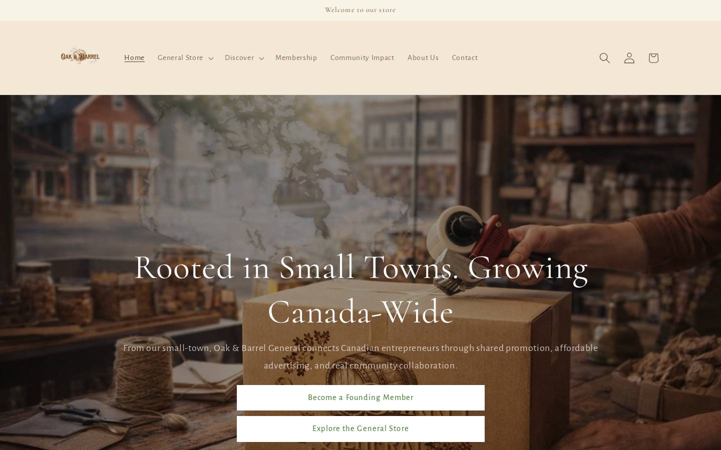 oakandbarrel.ca homepage screenshot