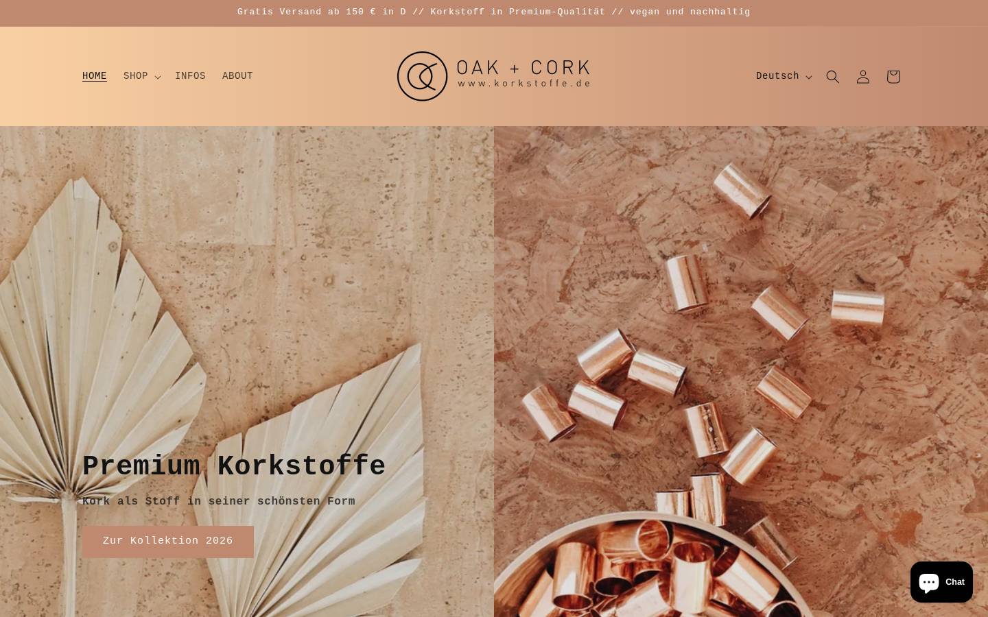 oakandcork.de homepage screenshot