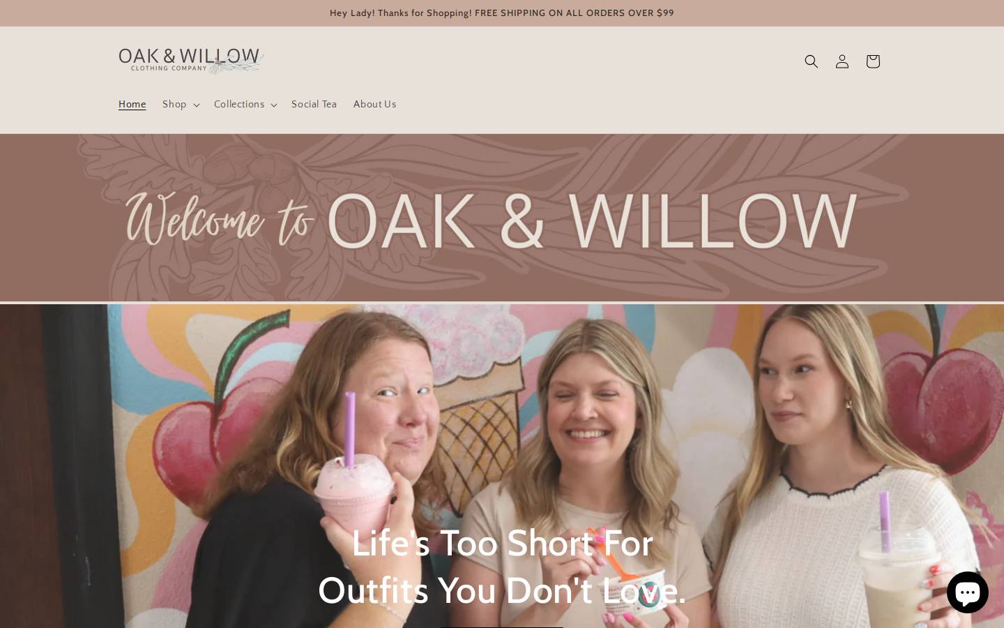 oakandwillowclothing.com homepage screenshot