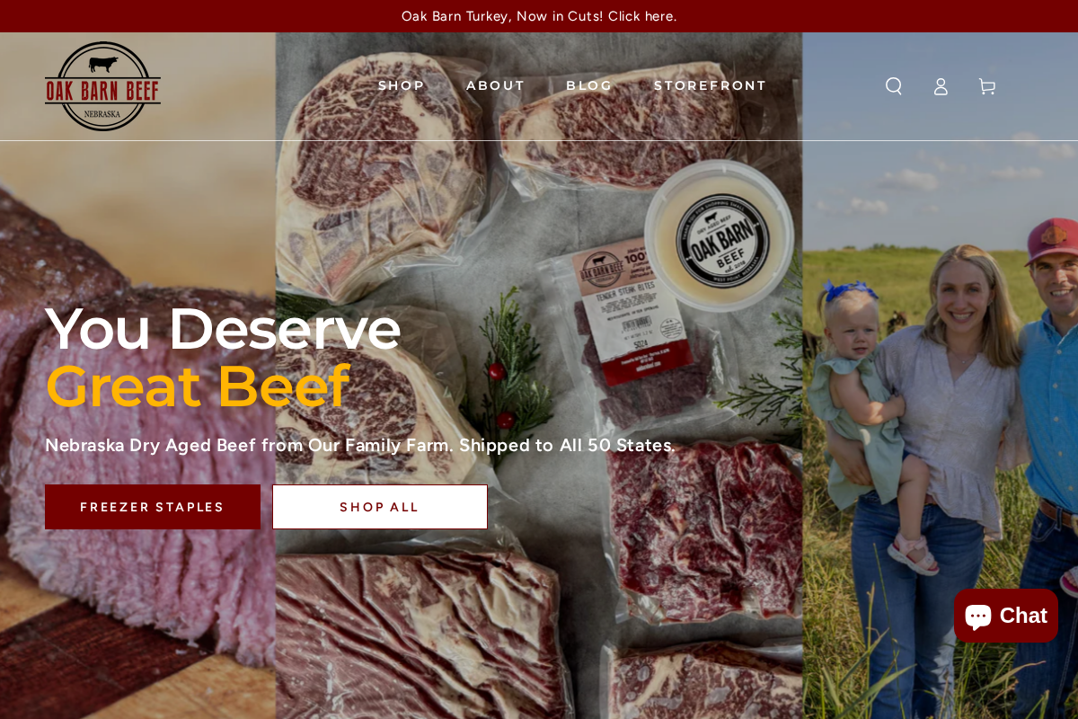 oakbarnbeef.com homepage screenshot