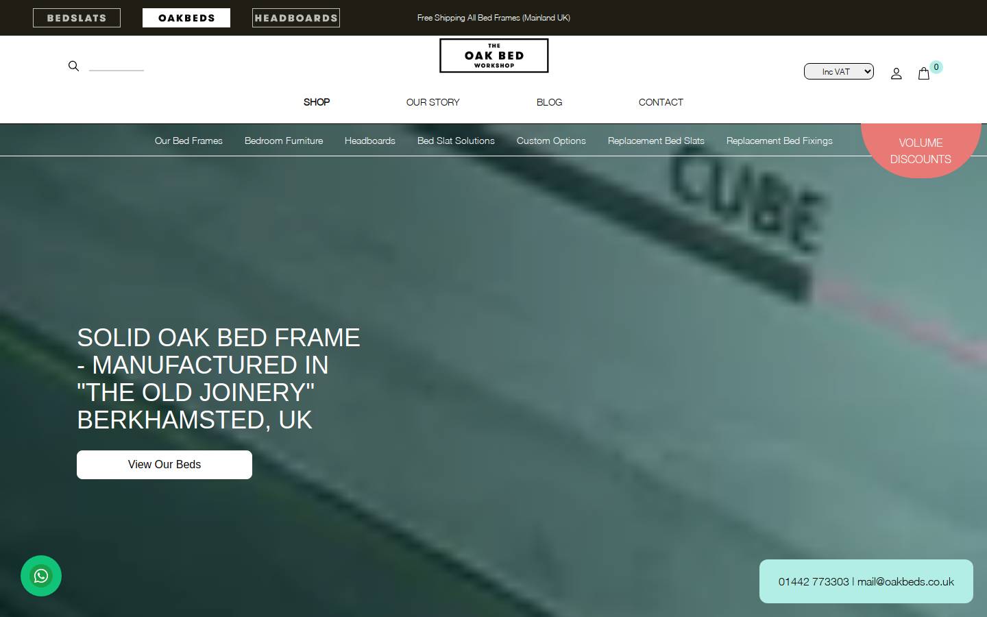 Oak Beds homepage screenshot