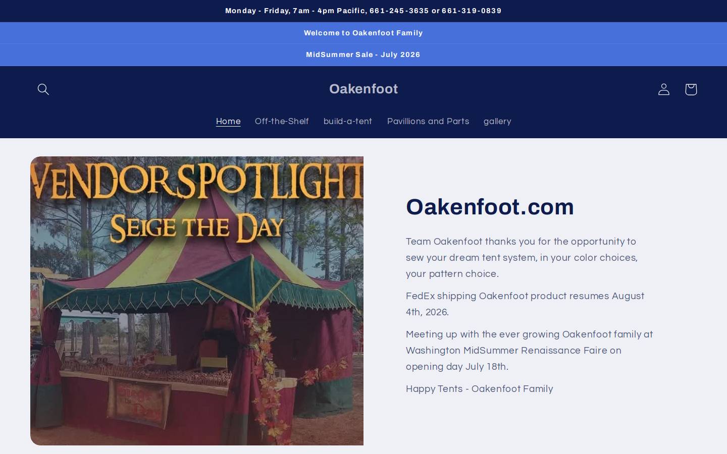 oakenfoot.com homepage screenshot