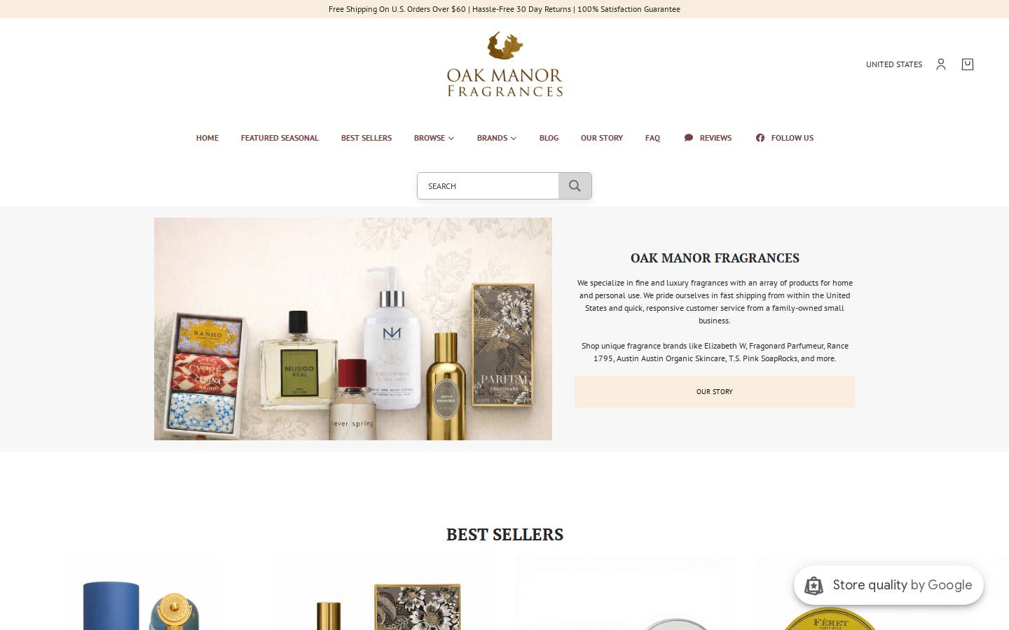 Oak Manor Fragrances homepage screenshot